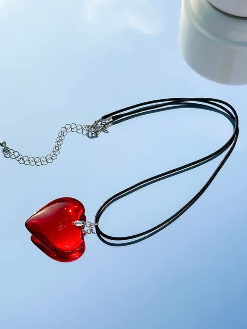 Chunky Puffy Heart Choker Necklace Glass Heart Pendant